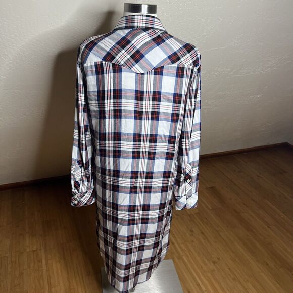 3/$30 Levis Shirt Dress Womens XS Red Blue Plaid Long Sleeve Button Down - Picture 7 of 9
